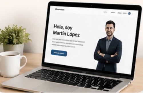 Presentación de servicios profesionales de diseño web para empresas y marcas personales en una laptop.