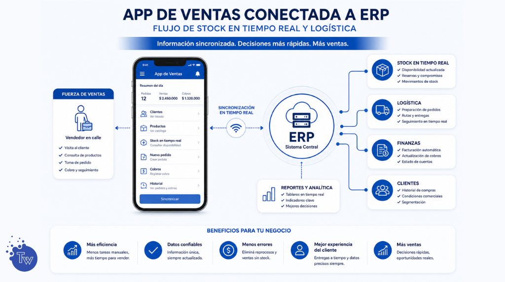 flujo app ventas conectada a ERP