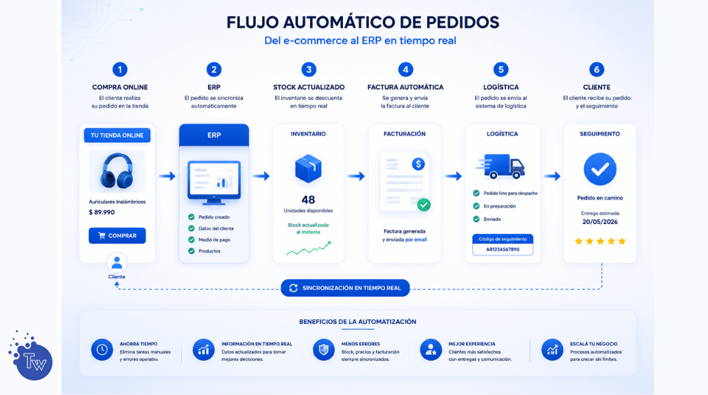 Flujo automático entre ecommerce, ERP y logística