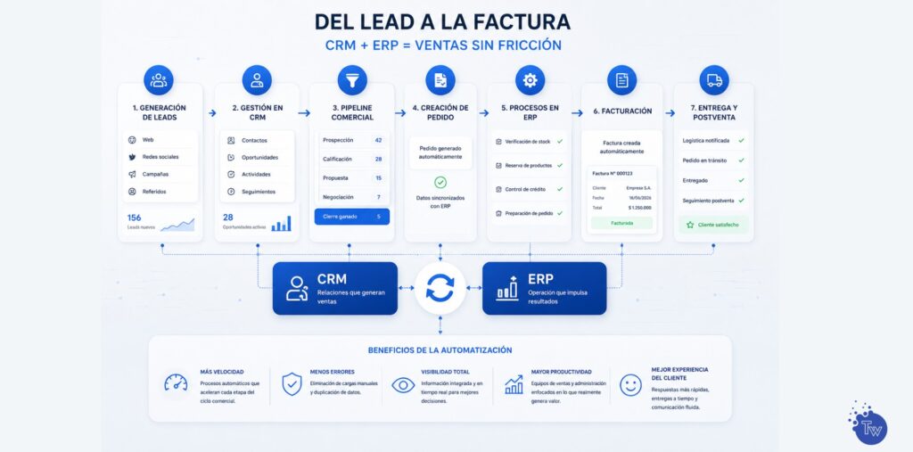 Automatización del flujo de ventas mediante integración CRM y ERP