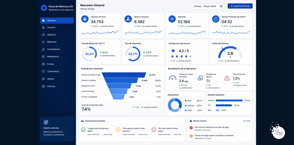 Dashboard con indicadores de experiencia de usuario