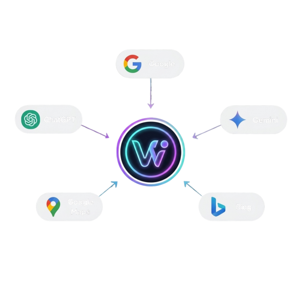 Estrategia de posicionamiento web multicanal para aparecer en Google, ChatGPT, Gemini, Bing y Google Maps.