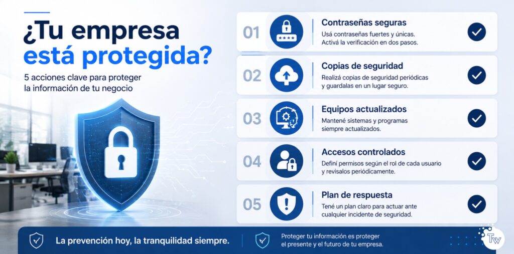 Checklist con las principales medidas para proteger una empresa frente a ataques informáticos.