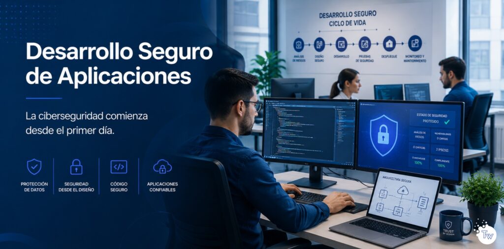 Desarrollo seguro de aplicaciones incorporando ciberseguridad desde el inicio del proyecto.